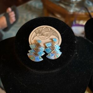 New Laurel Burch Blue and Gold Fan pierced Earrings
